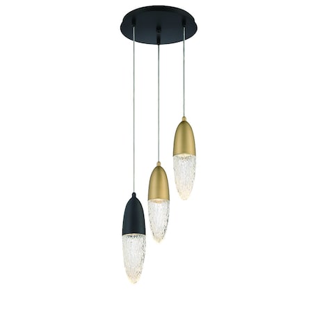 Écrou Modern Halogen Indoor Chandelier, 3-Light, Round, Dimmable, Mixed Black/Brass/Glass